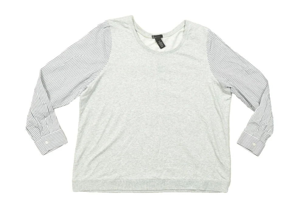 Lane Bryant Women 22/24 Gray Knit Top Striped Woven Long Sleeves Mixed Media